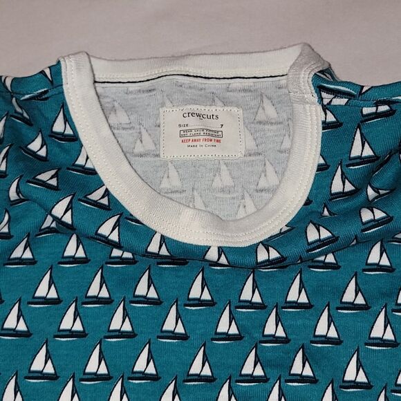 New J. CREW Crewcuts Boys Sailboat 2 Piece Pajama Shorts Outfit Set Size 7 - Picture 4 of 5